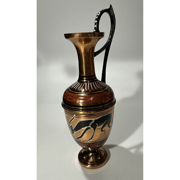 Vintage Greek Style Vase – Black Goat Figure Art Pottery – Decorative Ewer - Picture 1 of 8